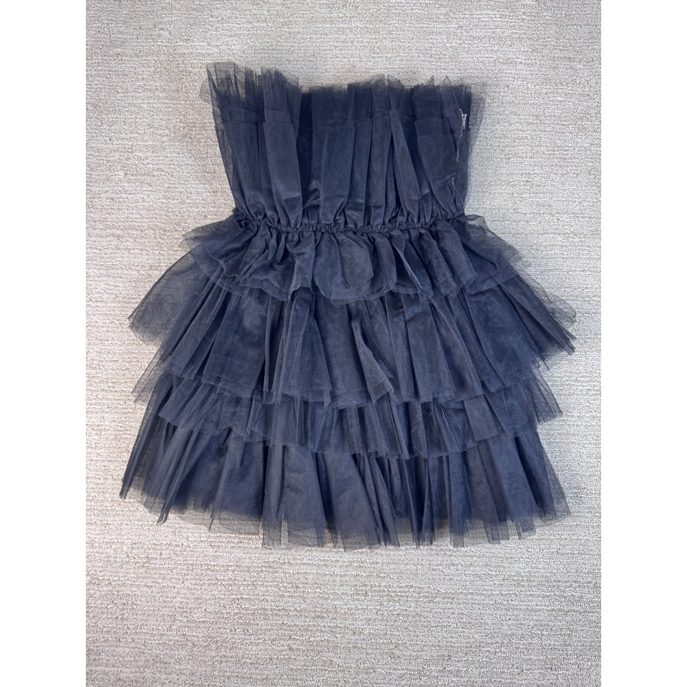 NWT Lulus Black Strapless Tiered Tulle Mini Dress MD2433LU Womens Small